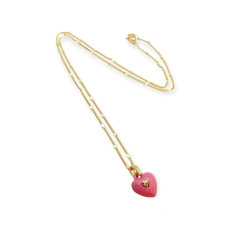 necklace copper with pink heart1